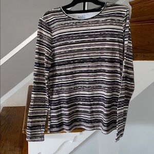 Croft & Barrow Striped Long Sleeve Tee Black, White, Purple Size Small